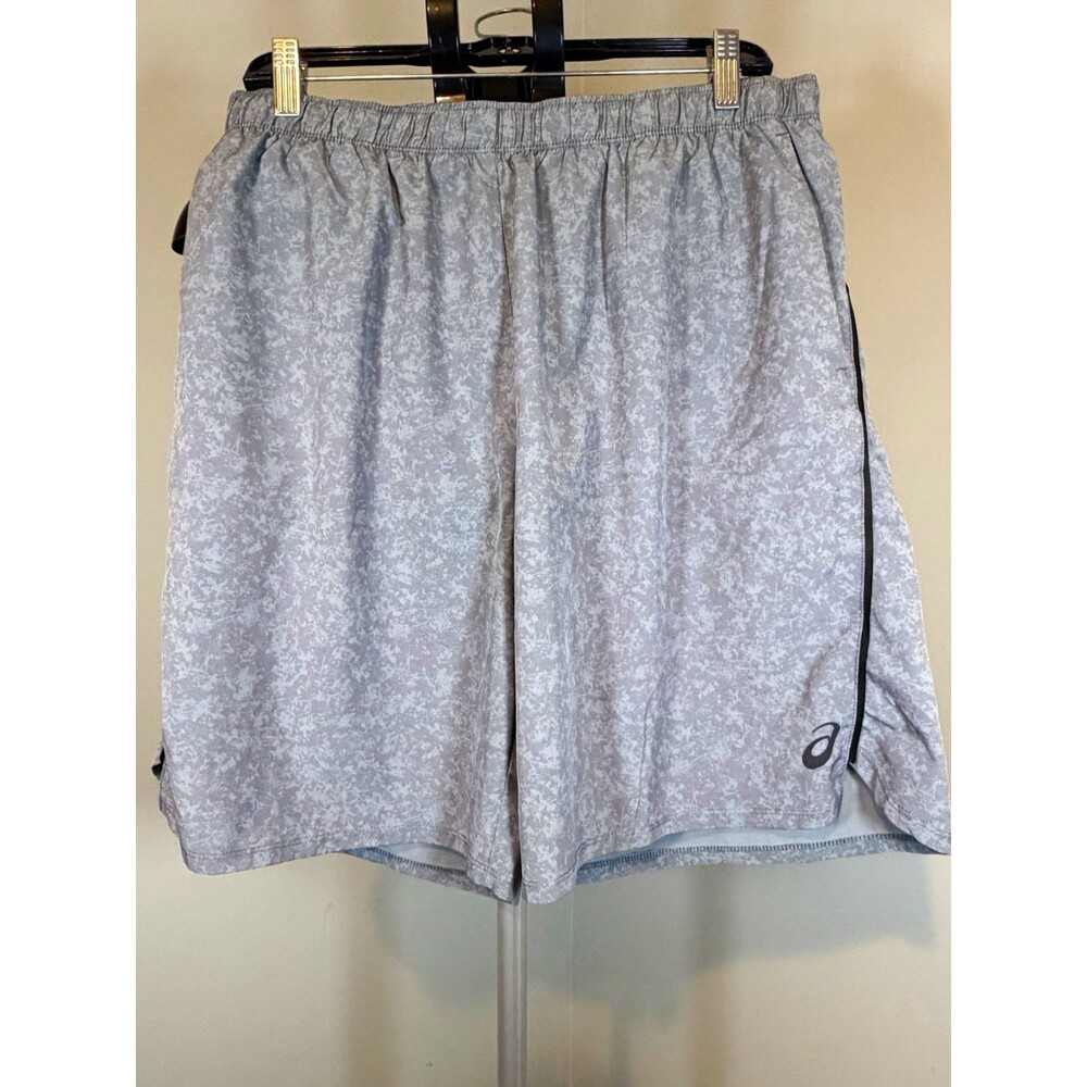 ASICS Men's Athletic Shorts Gray Camo XL 7" Inseam Elastic Waist Pockets